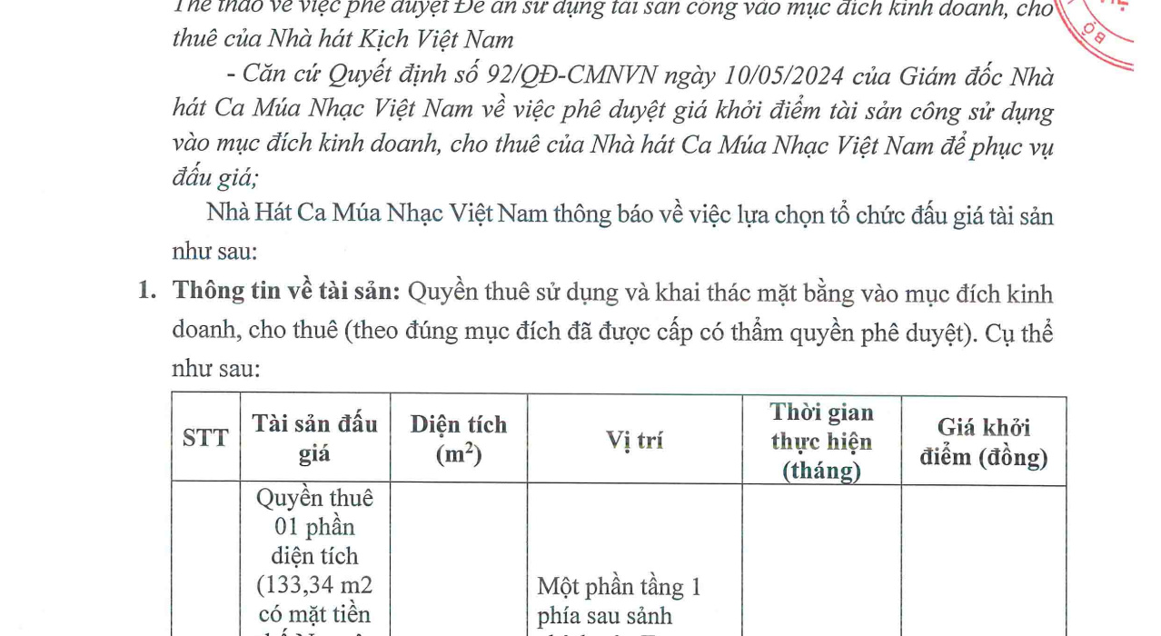 Thông báo đấu giá tài sản